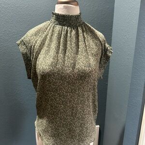 Elegant Olive Smocked Blouse